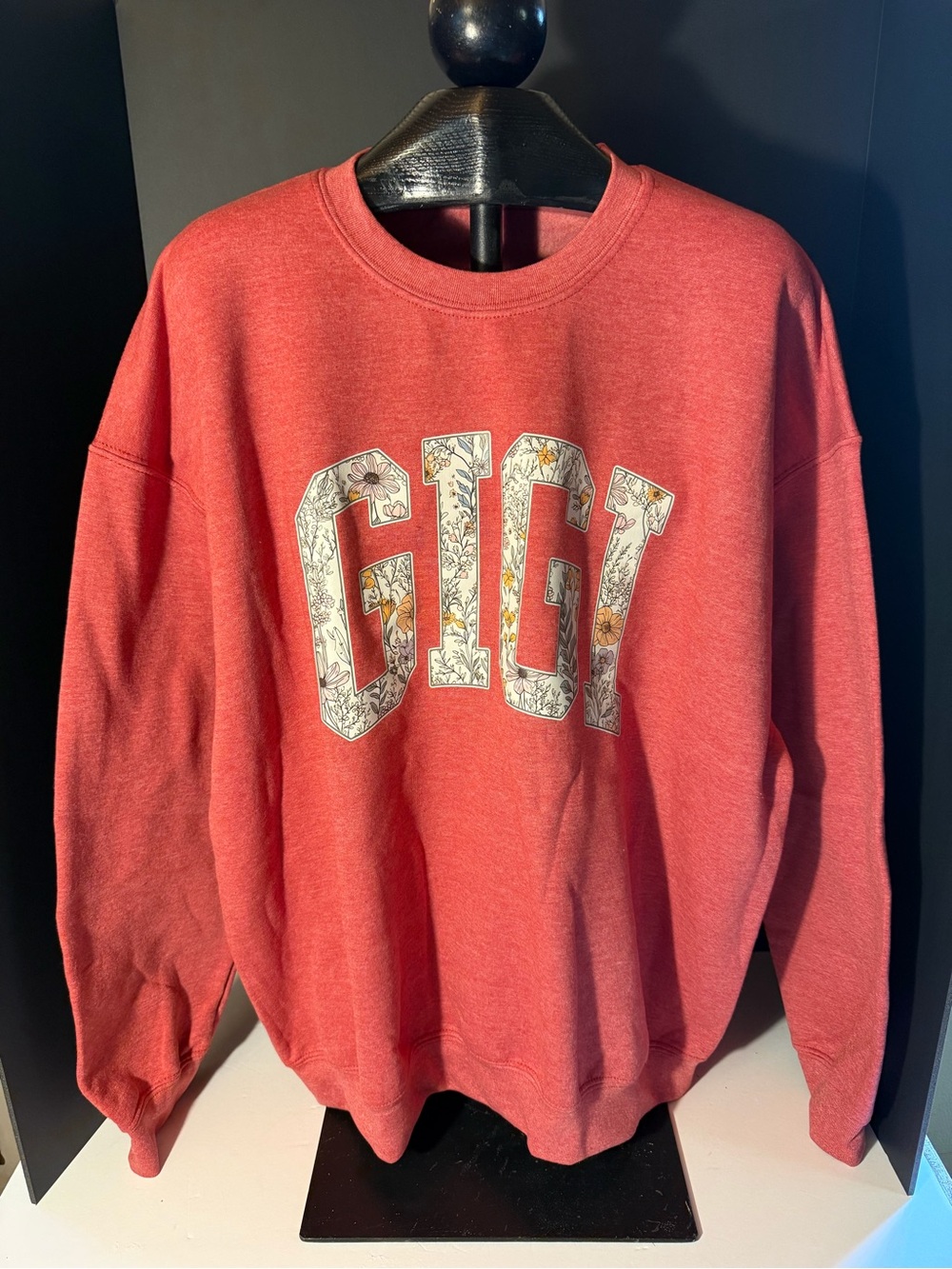 NWOT Custom Gigi Embroidered Floral Appliqué Sweatshirt XL Coral Pink